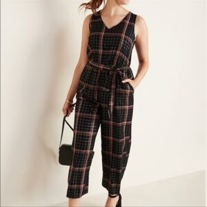 Old Navy Black Orange Plaid Sleeveless Cropped Wide Leg Jumpsuit Size XXL